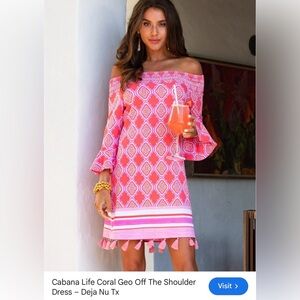 Cabana Life Coral Geo Off Shoulder Dress